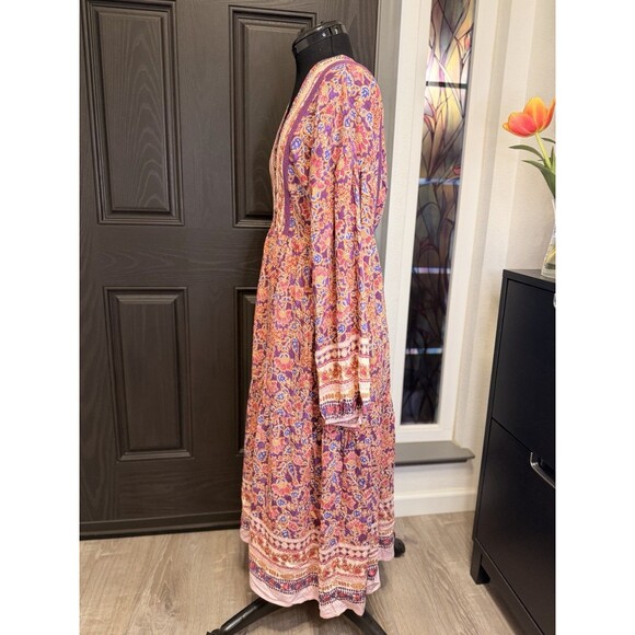 VERY J Floral Printed Boho V-Neck Balloon Sleeve Dress Size M NWT - Picture 3 of 7